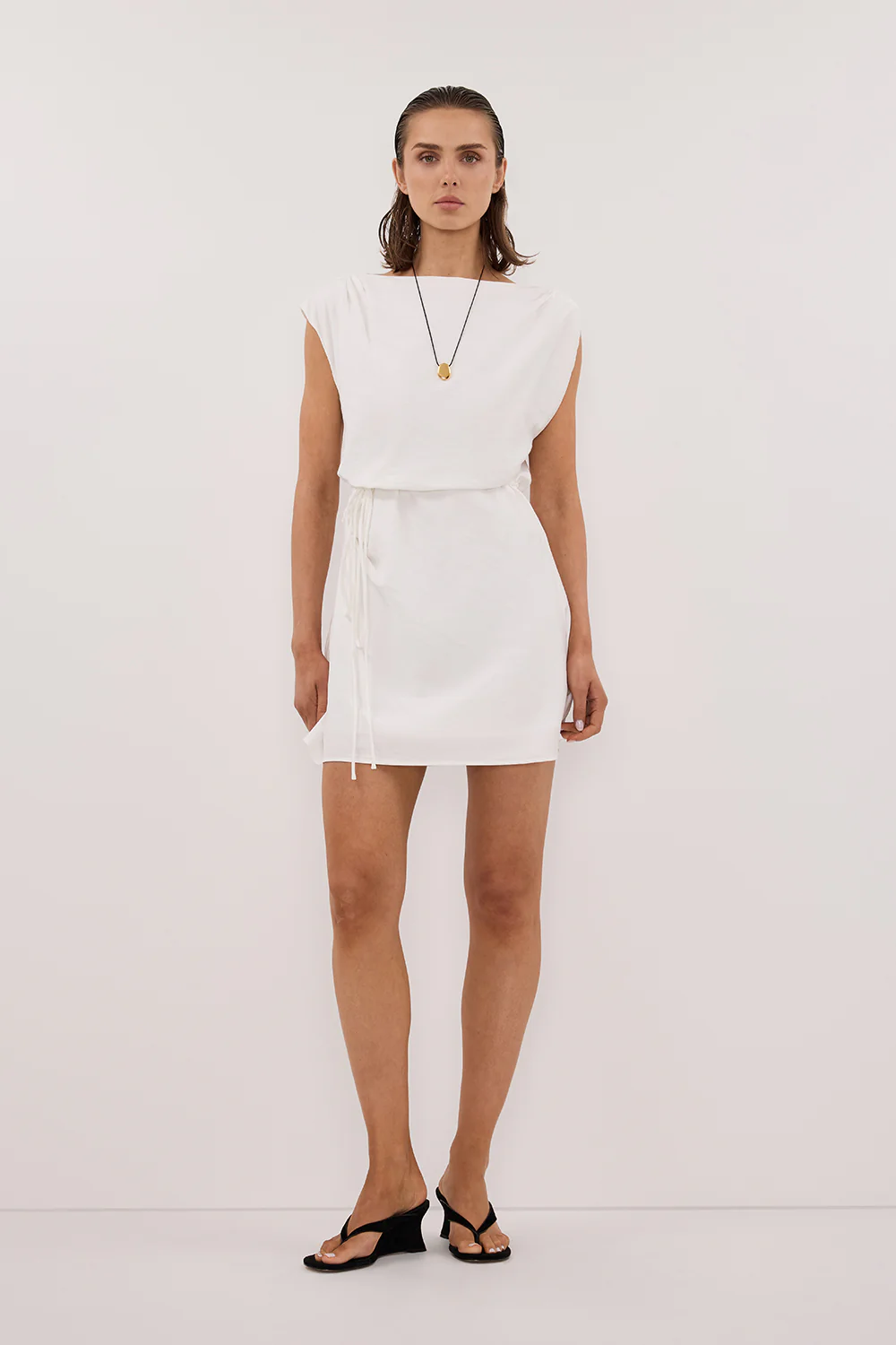 MARMO WHITE DRAPED MINI DRESS - Yukikoi