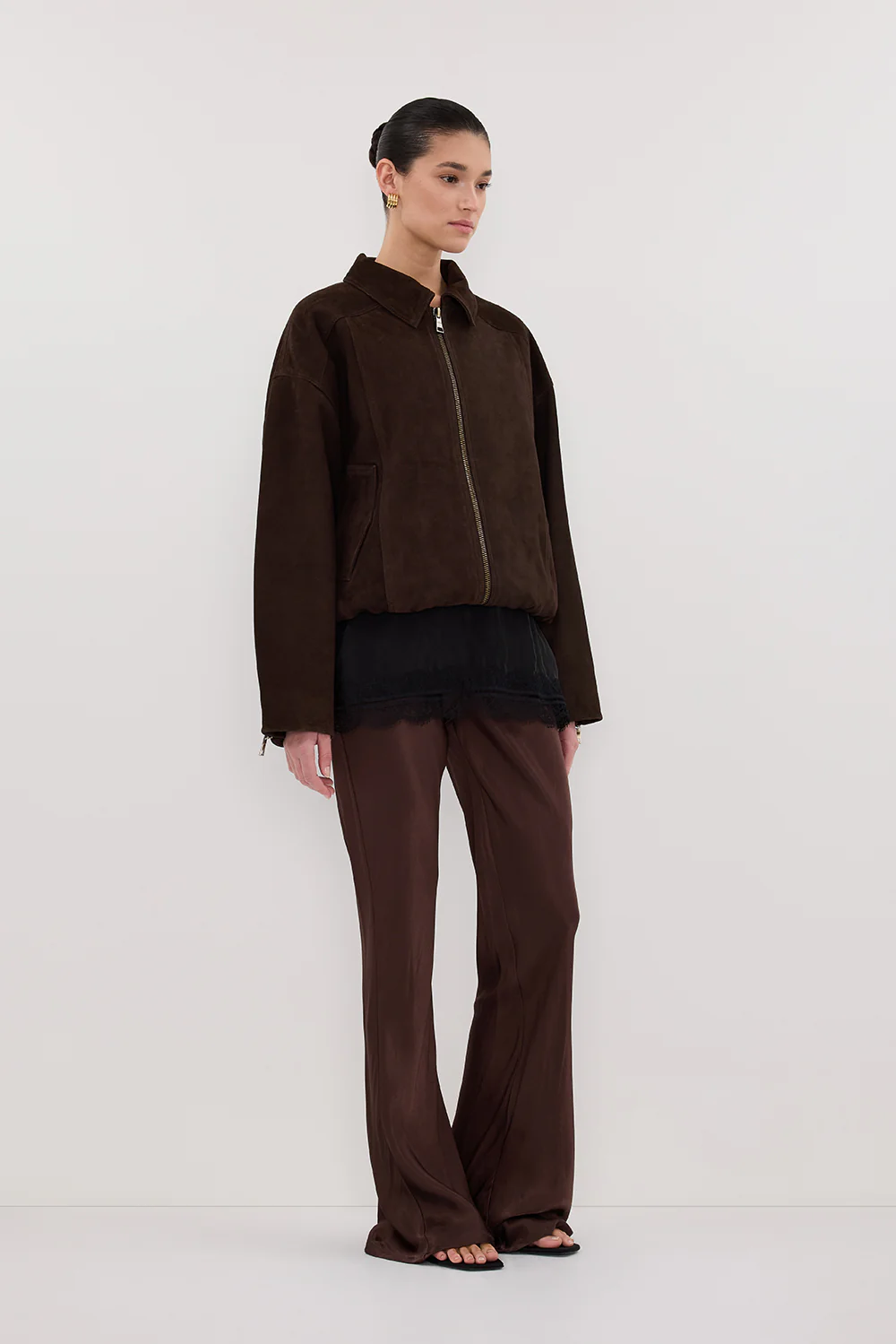 NIKKI BITTER CHOC SATIN BIAS PANT - Yukikoi