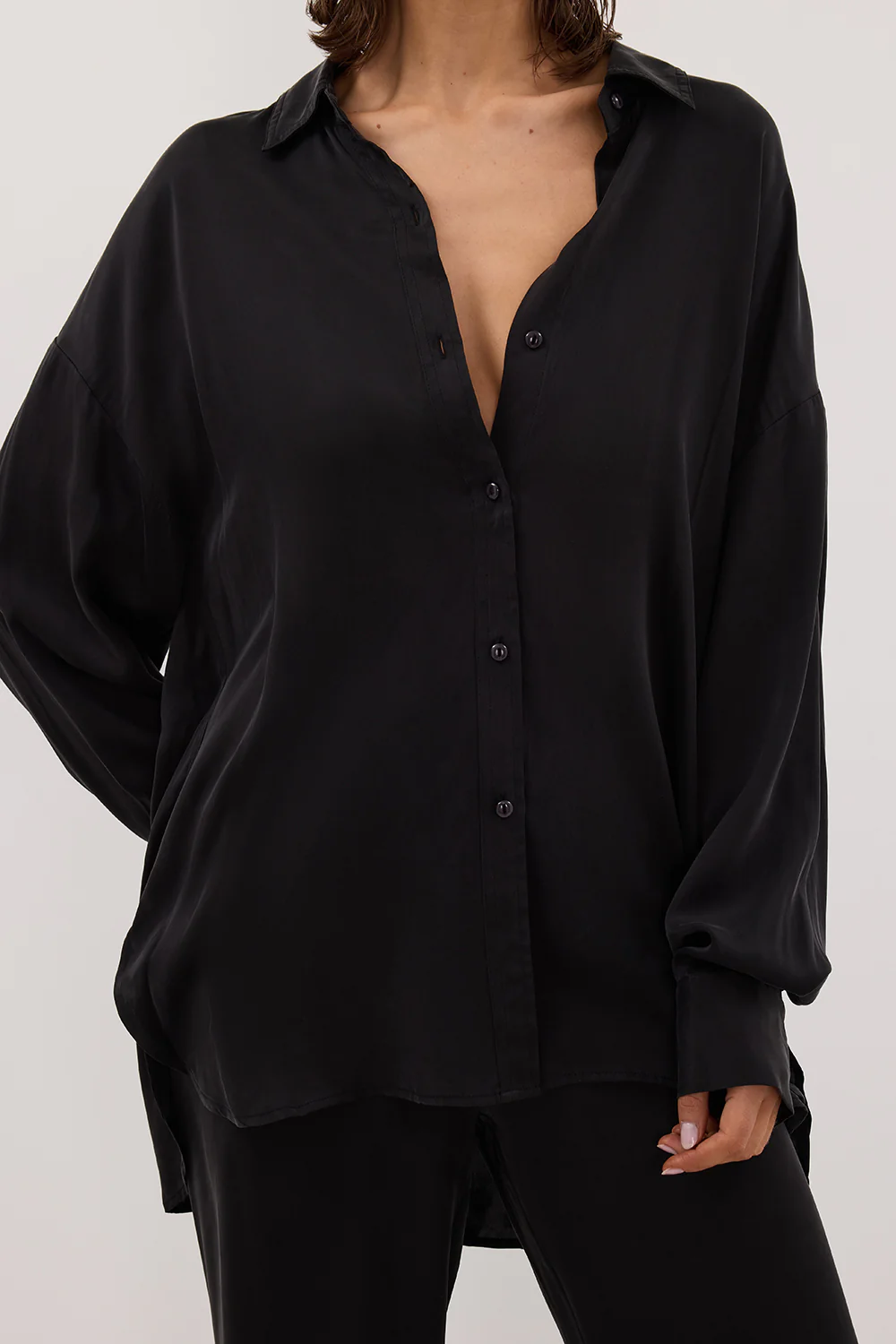 PERCY BLACK SILK LONG SLEEVE SHIRT - Yukikoi