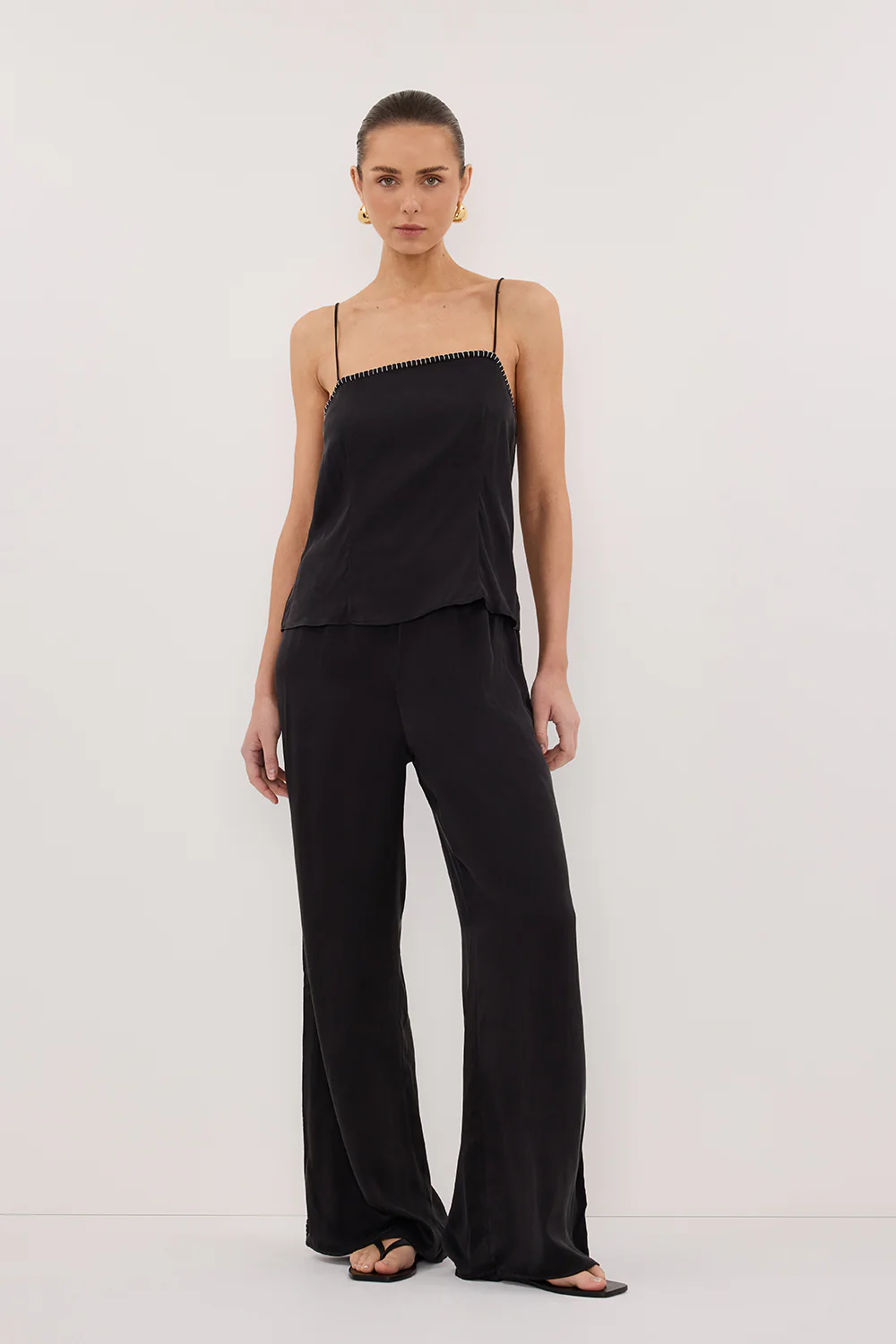 PIPER BLACK SILK STITCH DETAIL PANT - Yukikoi