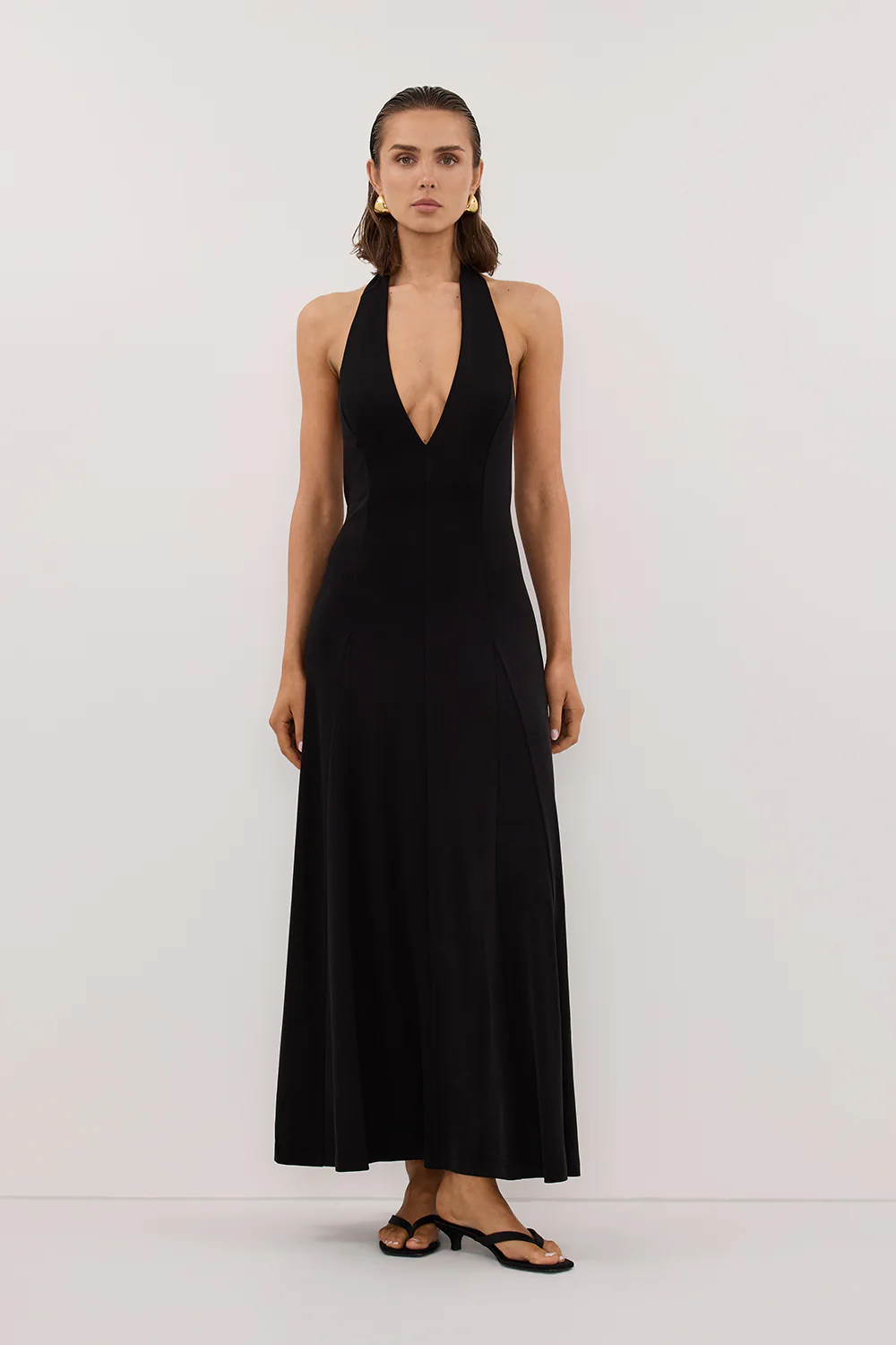 LYNN BLACK HALTER MIDI DRESS - Yukikoi