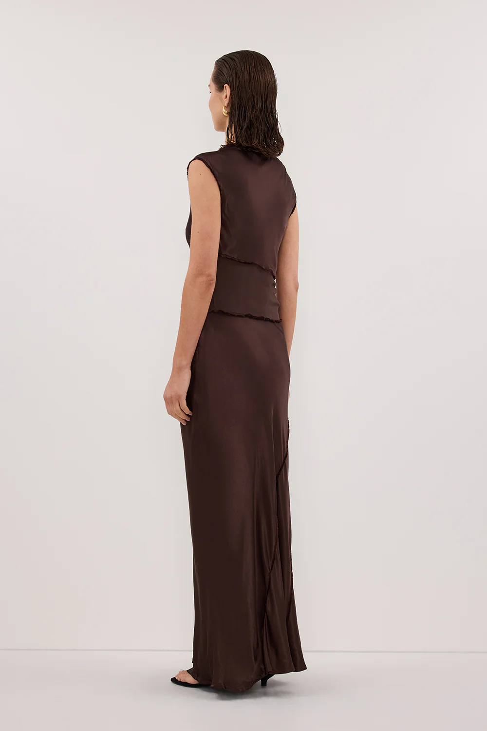 MONICA BITTER CHOCOLATE SATIN MIDI DRESS - Yukikoi