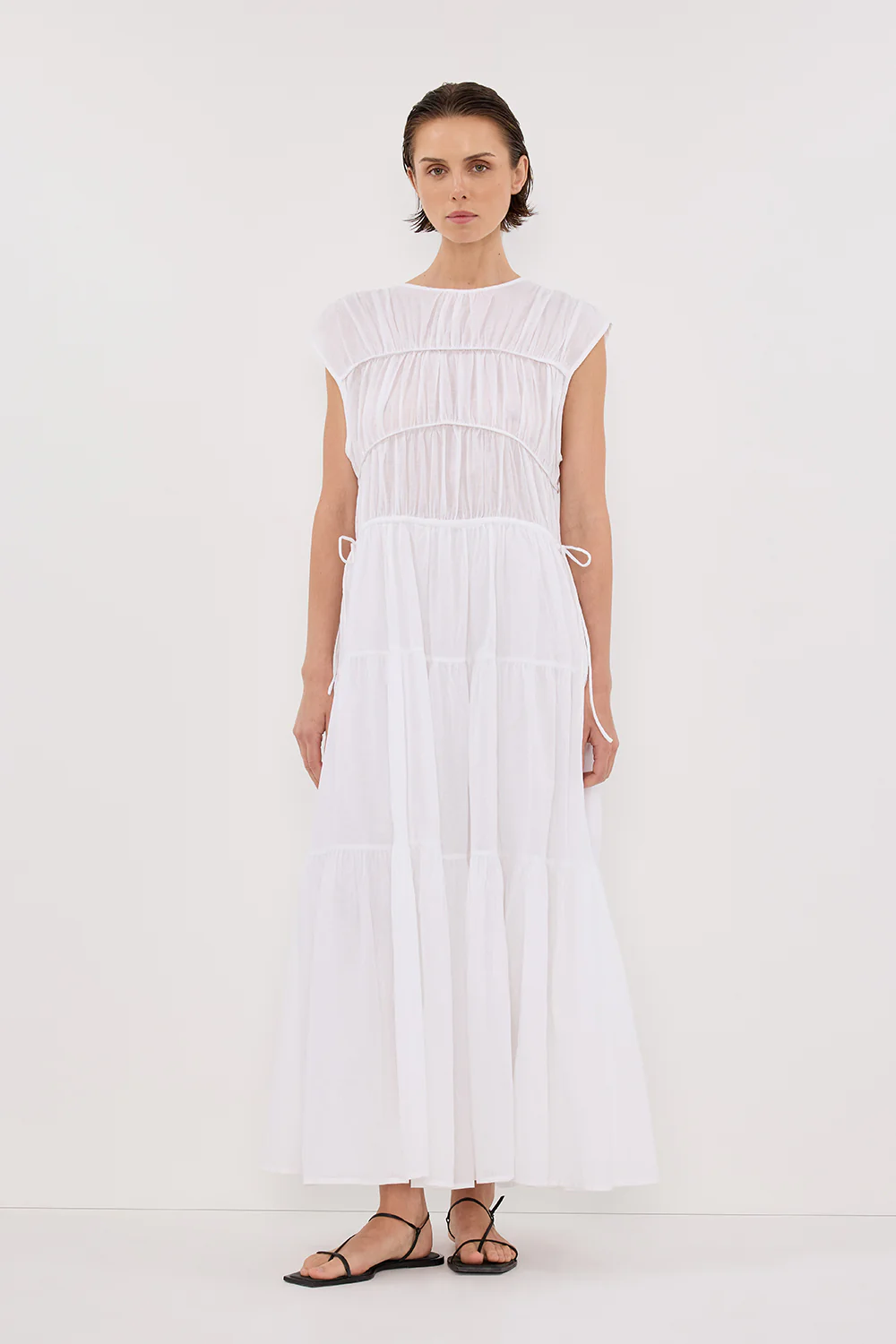 FLYNN WHITE LINEN BLEND MIDI DRESS - Yukikoi