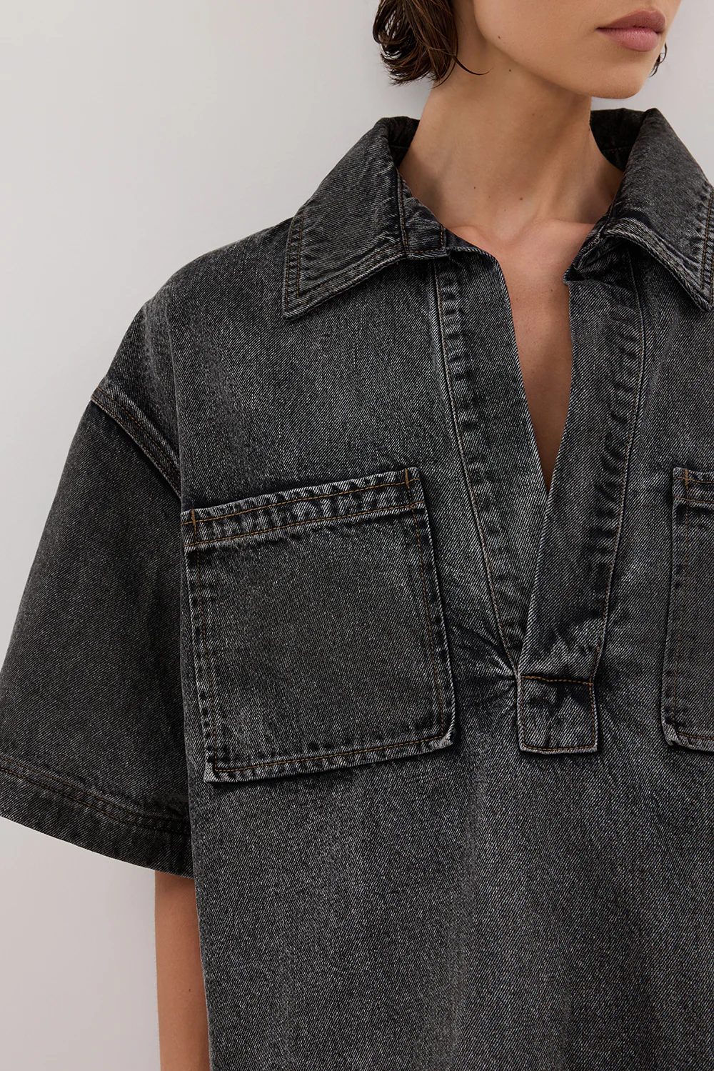 MASON WASHED BLACK BOXY DENIM SHIRT - Yukikoi