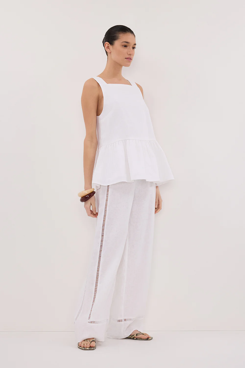 DAISY WHITE LINEN PEPLUM TOP - Yukikoi