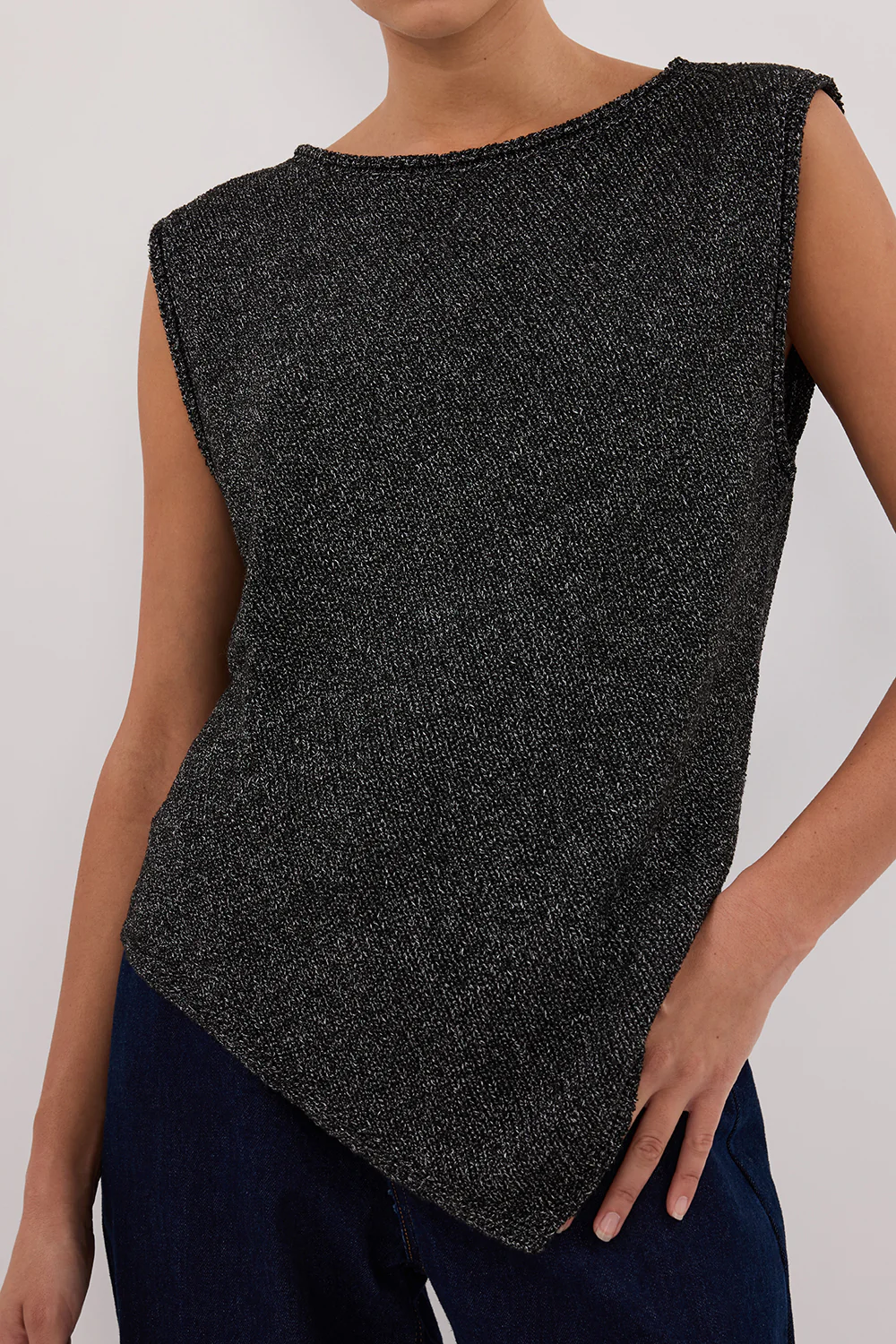 ALTHEA BLACK MARLE ASYM KNIT TOP - Yukikoi