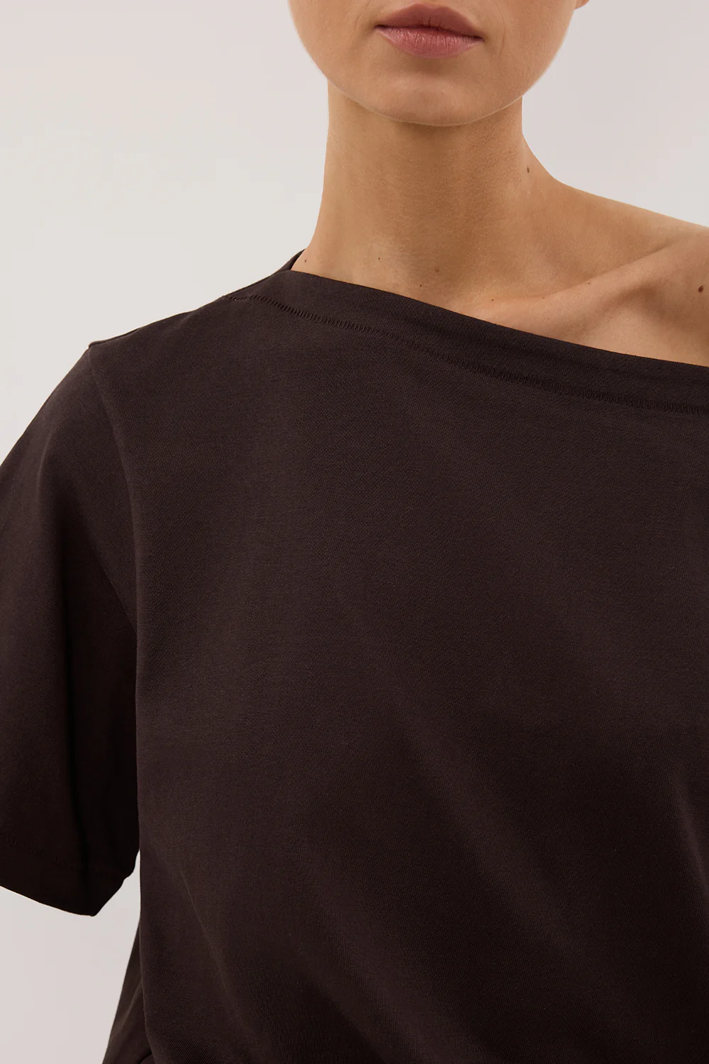 ESME BITTER CHOC ASYM BOAT NECK TEE - Yukikoi