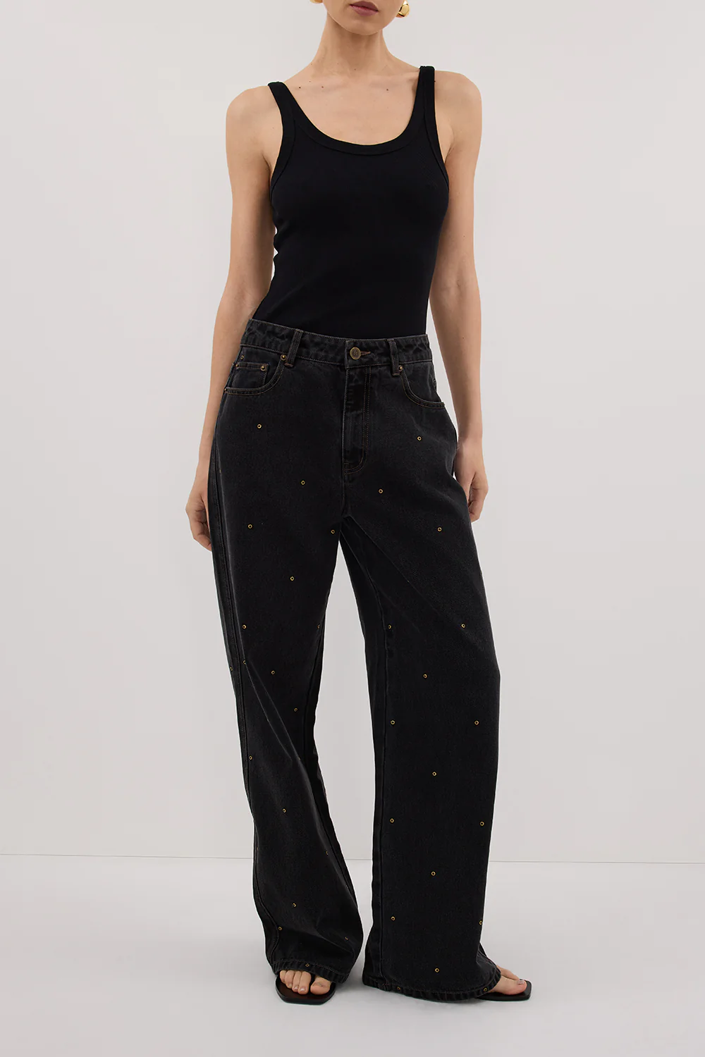 REAGAN 2.0 BLACK RINSE EYELET SLOUCHY JEAN - Yukikoi