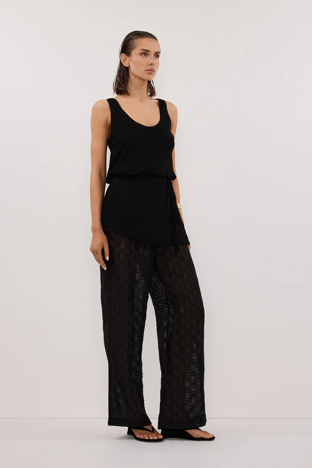 ELBA BLACK SHEER CHECK PANTS - Yukikoi