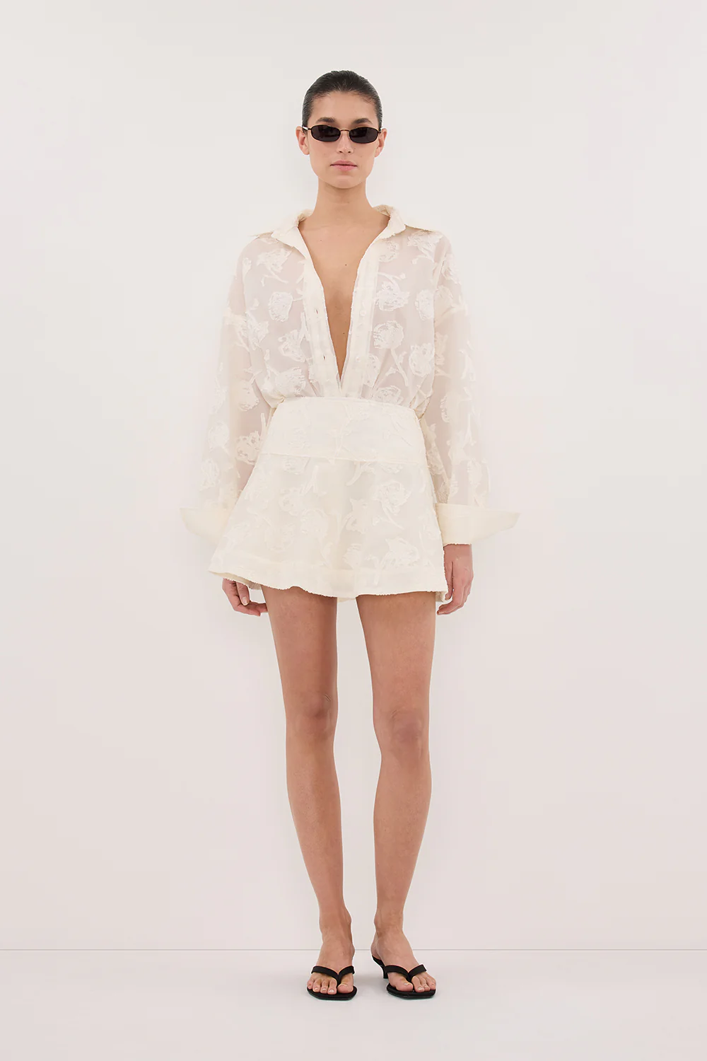 AZALEA OFF WHITE JACQUARD LONG SLEEVE SHIRT - Yukikoi