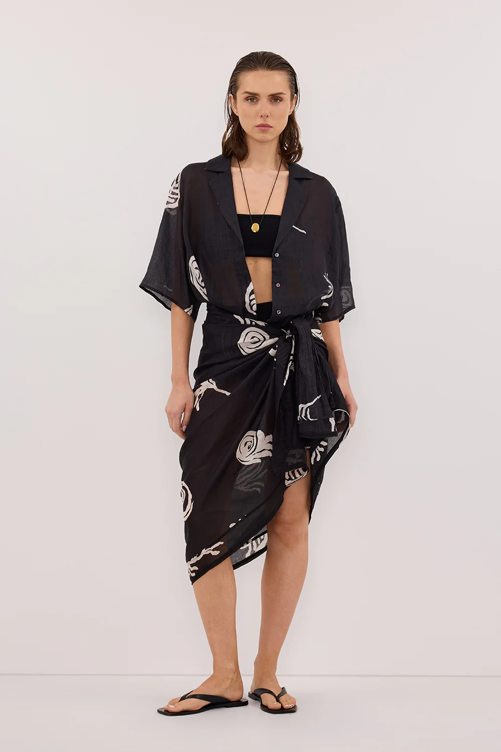 POSITANO BLACK RAMIE SARONG - Yukikoi