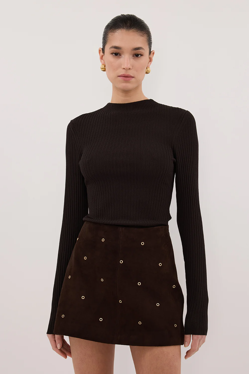 FIORA BITTER CHOC LONG SLEEVE KNIT TOP - Yukikoi