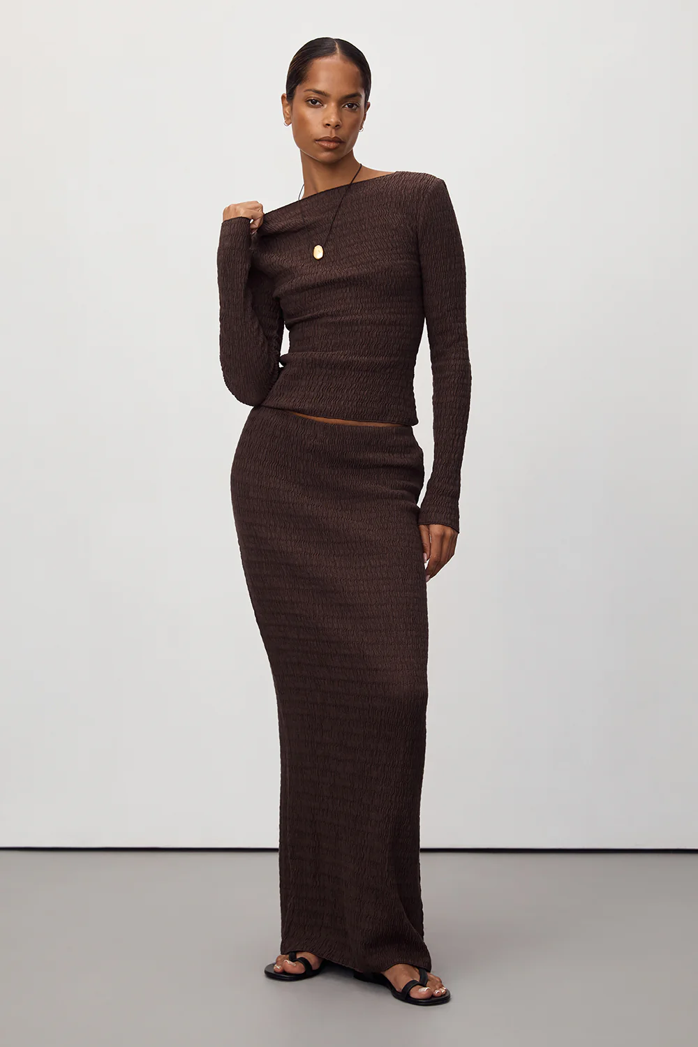 MELISSA CHOCOLATE KNIT MIDI SKIRT - Yukikoi