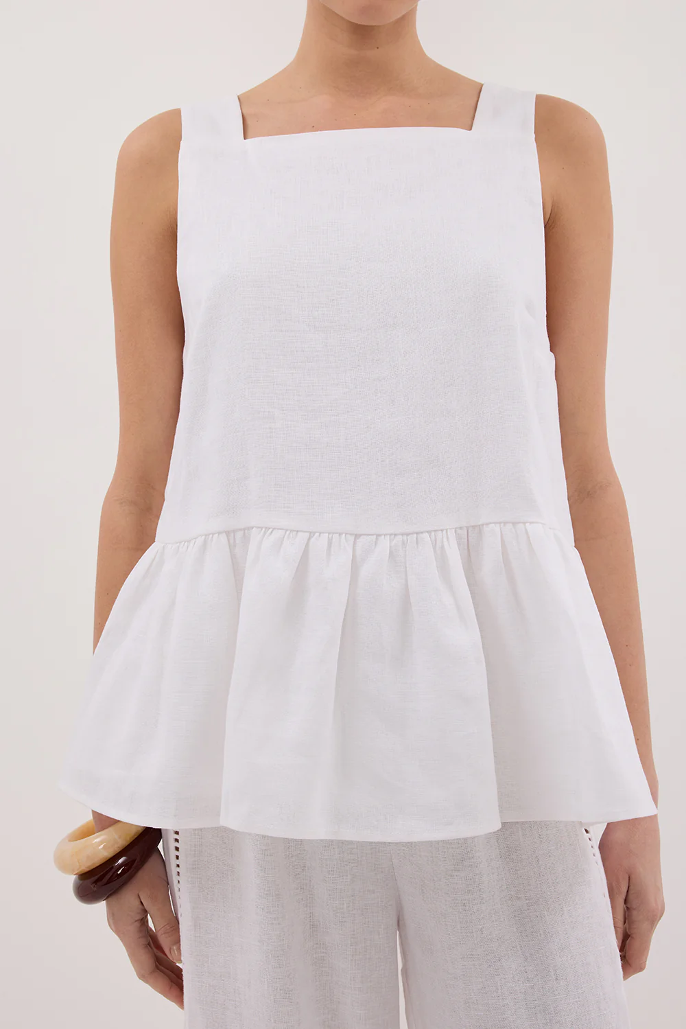 DAISY WHITE LINEN PEPLUM TOP - Yukikoi