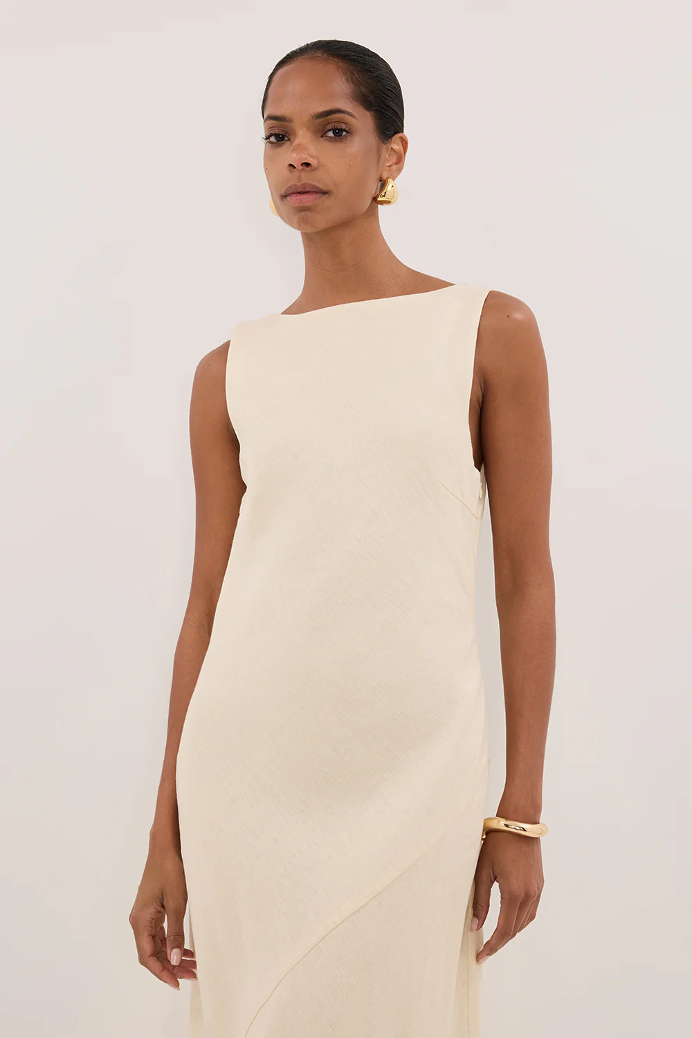 LACY STRAW SLEEVELESS LINEN MIDI DRESS - Yukikoi