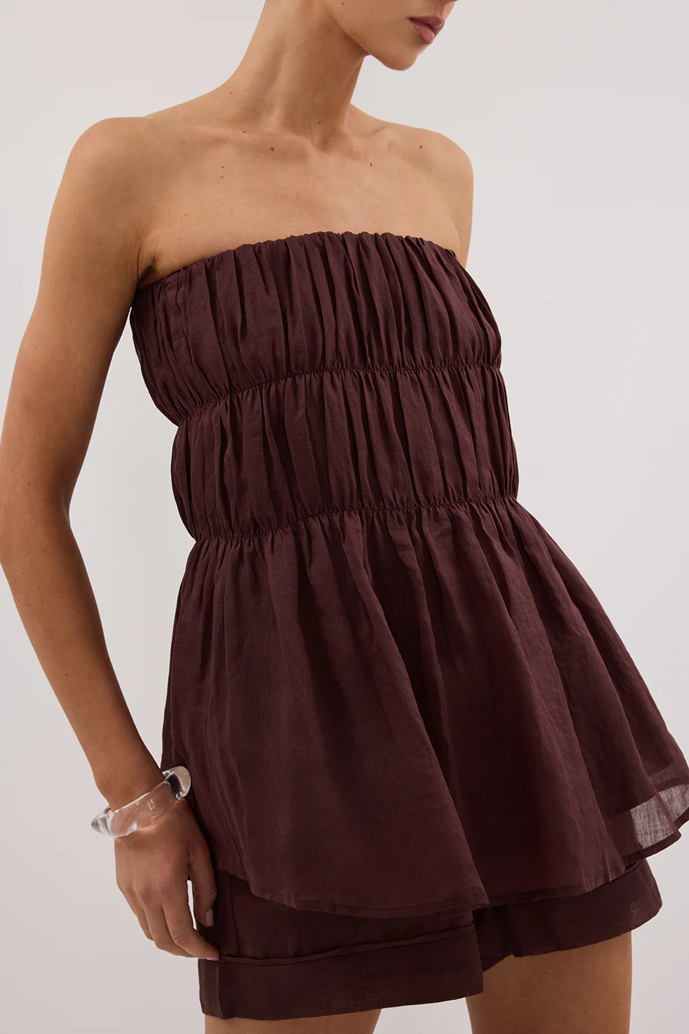 ARTIE WALNUT RAMIE STRAPLESS TOP - Yukikoi