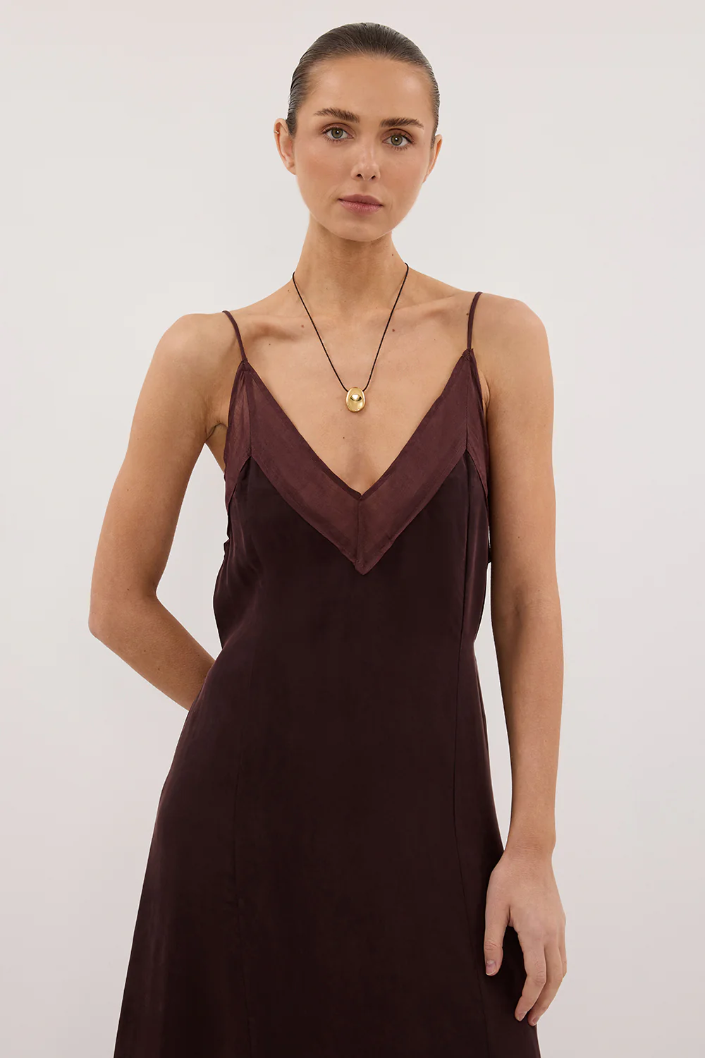 MILLIE WALNUT CUPRO SLEEVELESS MIDI DRESS - Yukikoi