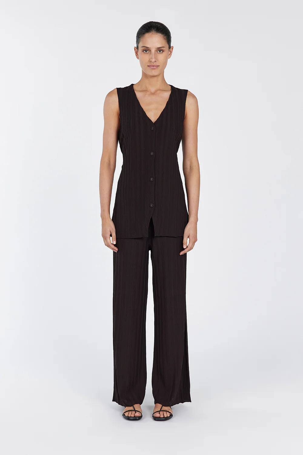 SYLVIA BITTER CHOC LONGLINE VEST - Yukikoi