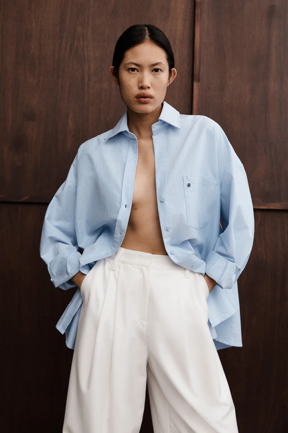 RHEA BLUE OVERSIZED COTTON SHIRT - Yukikoi