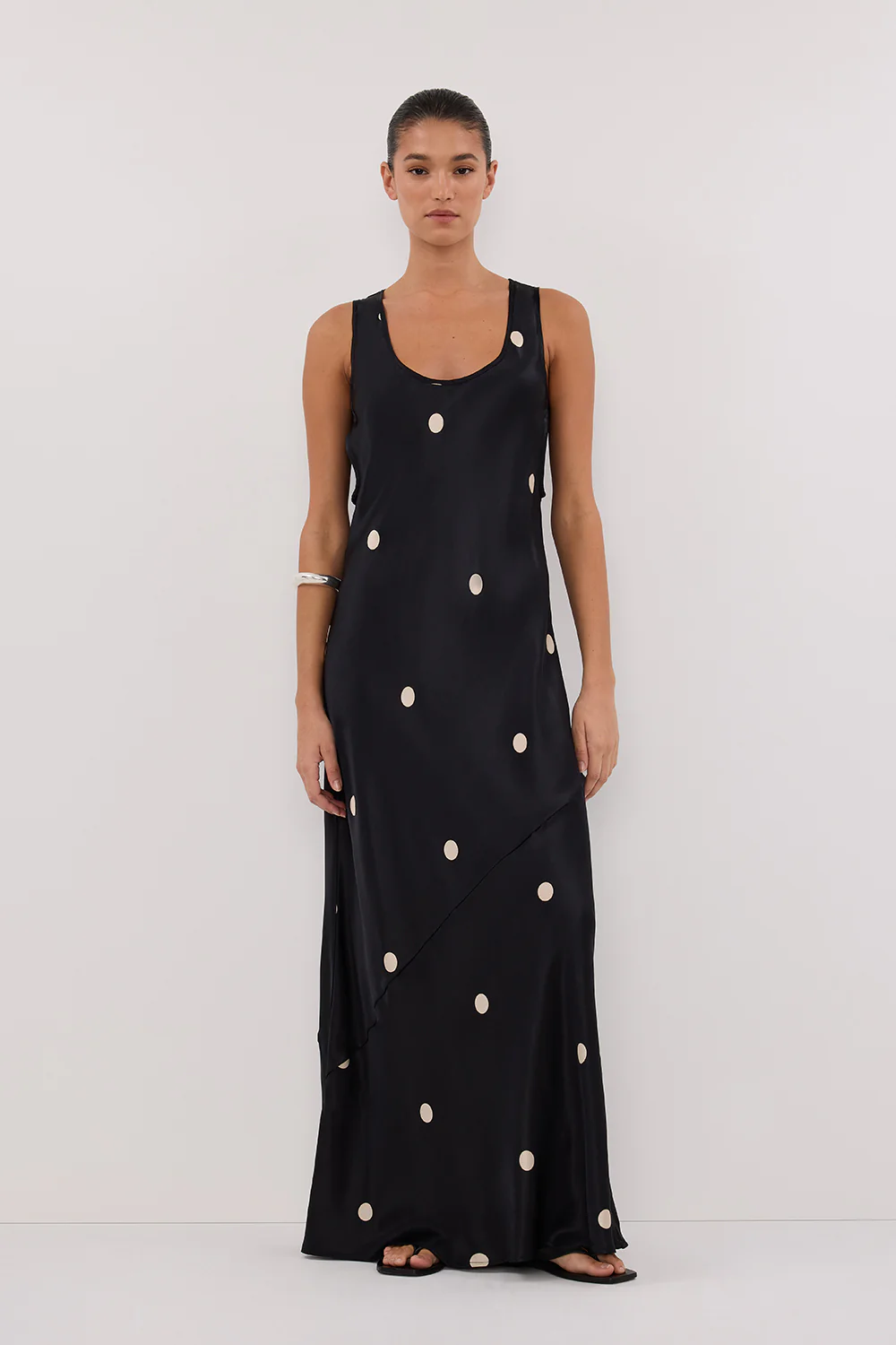 LAURA BLACK SPOT SILK MAXI DRESS - Yukikoi