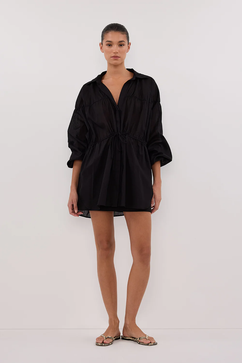 FLOYCE BLACK LINEN LONG SLEEVE TOP - Yukikoi