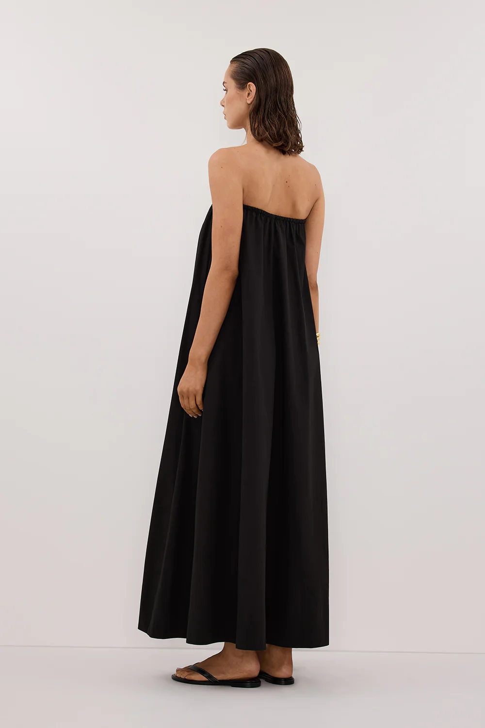 SOMMER BLACK STRAPLESS POPLIN MIDI DRESS - Yukikoi