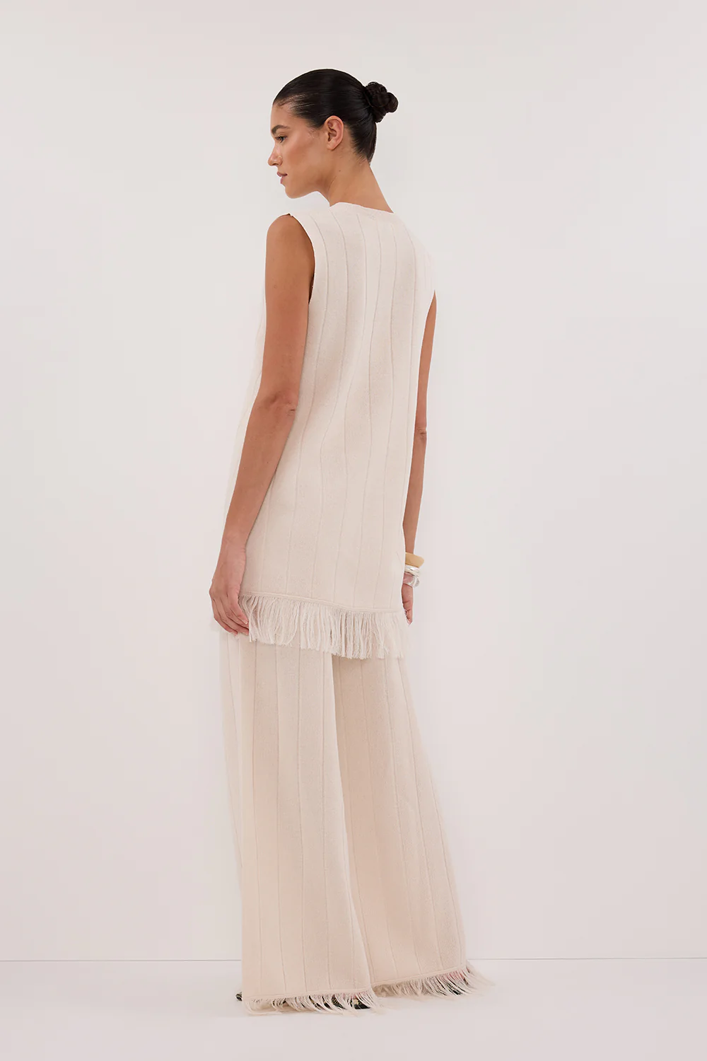 ARIA CREAM FRINGED KNIT PANT - Yukikoi