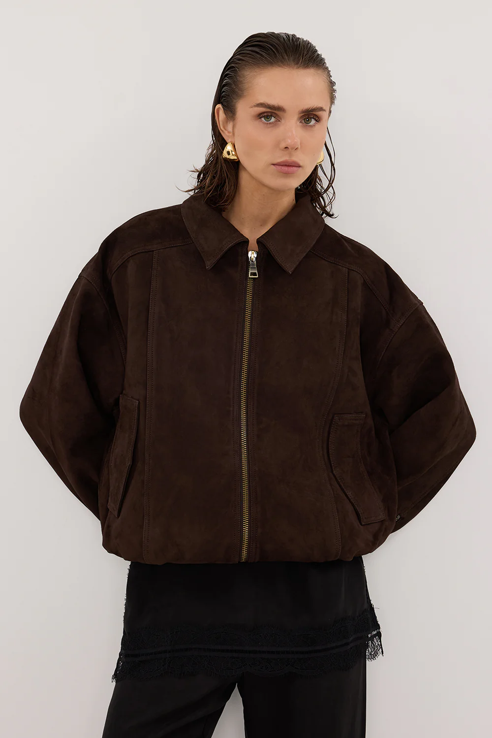 DENVER BITTER CHOC SUEDE LEATHER BOMBER JACKET - Yukikoi