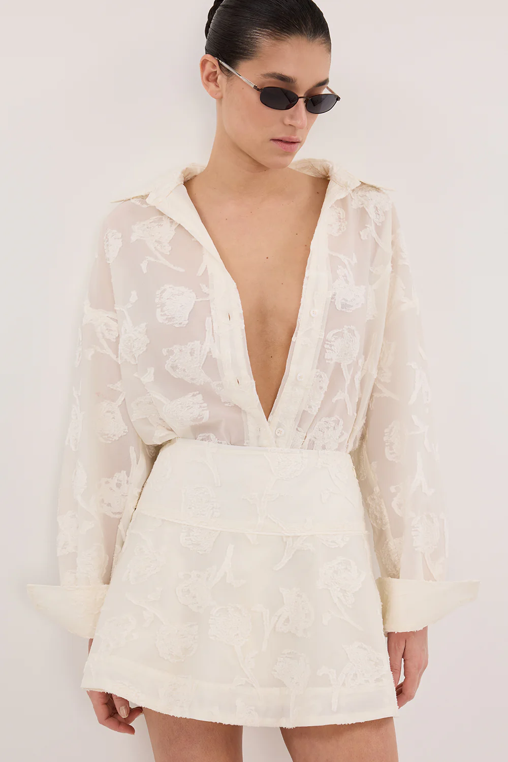 AZALEA OFF WHITE JACQUARD MINI SKIRT - Yukikoi